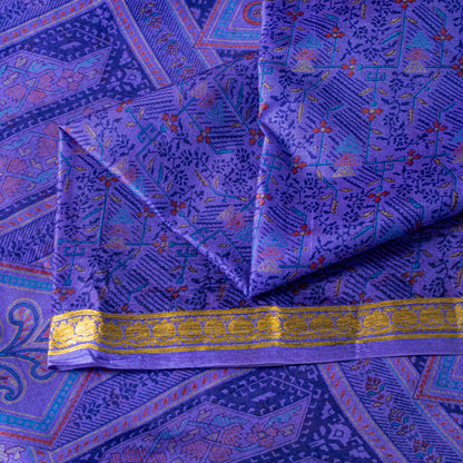 Sanskriti Vintage Purple Sari Soft Pure Silk Floral Print Zari Border Saree 6Yd