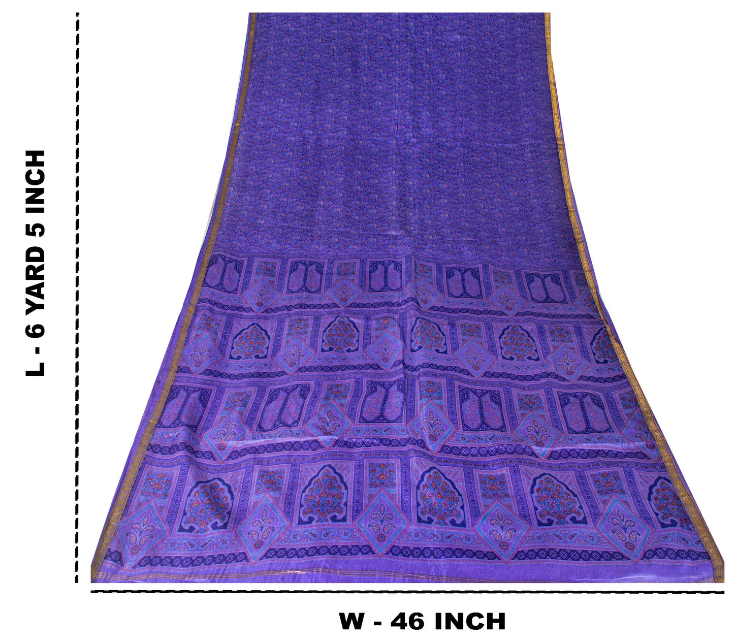 Sanskriti Vintage Purple Sari Soft Pure Silk Floral Print Zari Border Saree 6Yd