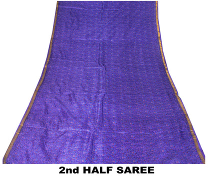 Sanskriti Vintage Purple Sari Soft Pure Silk Floral Print Zari Border Saree 6Yd