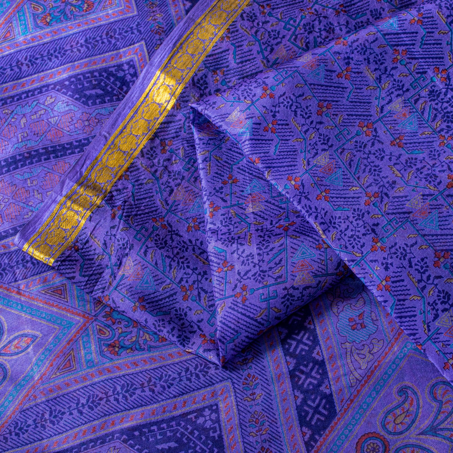 Sanskriti Vintage Purple Sari Soft Pure Silk Floral Print Zari Border Saree 6Yd