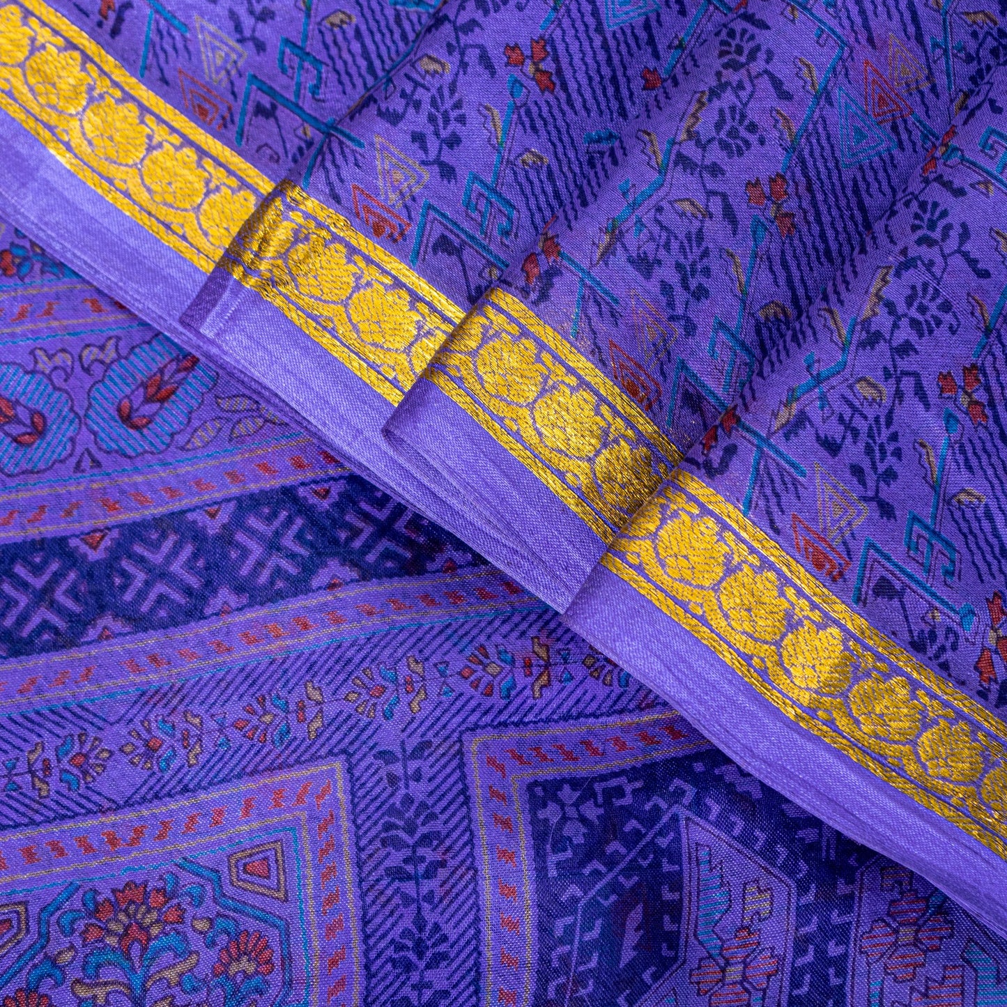 Sanskriti Vintage Purple Sari Soft Pure Silk Floral Print Zari Border Saree 6Yd