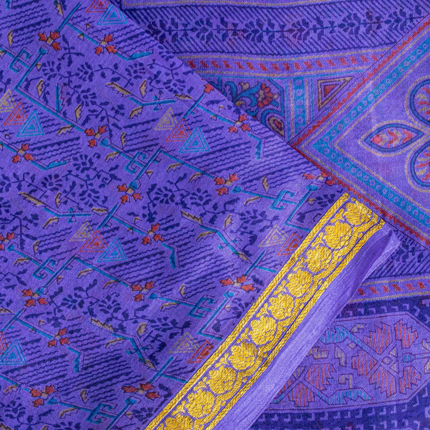 Sanskriti Vintage Purple Sari Soft Pure Silk Floral Print Zari Border Saree 6Yd
