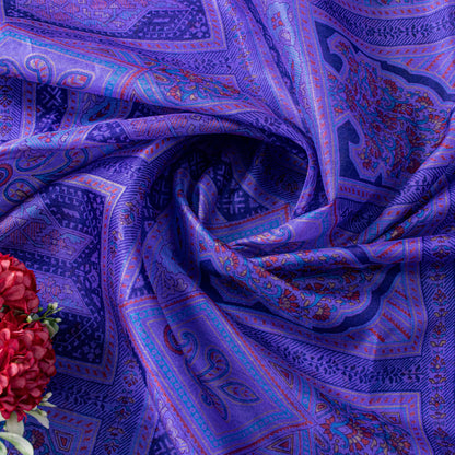 Sanskriti Vintage Purple Sari Soft Pure Silk Floral Print Zari Border Saree 6Yd