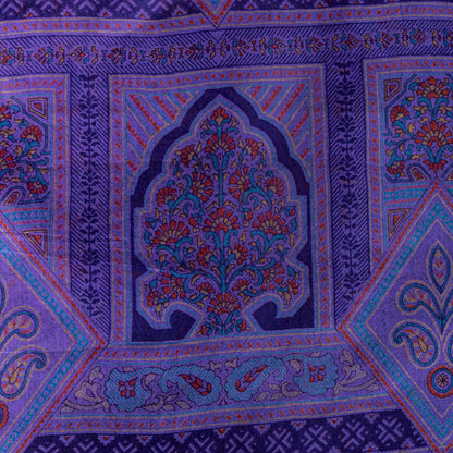Sanskriti Vintage Purple Sari Soft Pure Silk Floral Print Zari Border Saree 6Yd
