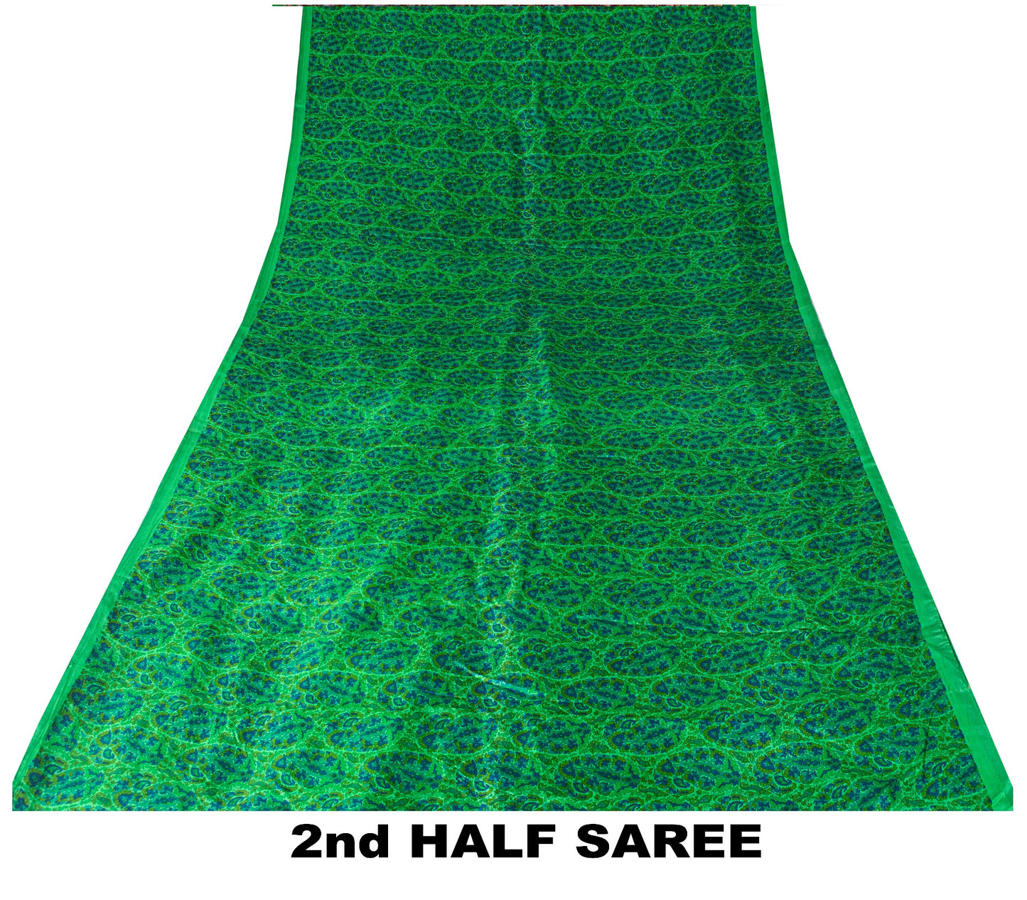 Sanskriti Vintage Green-Blue Sari Soft Pure Silk Paisley Printed Saree 5.5Yard