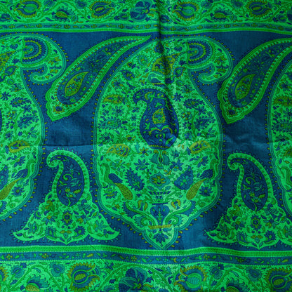 Sanskriti Vintage Green-Blue Sari Soft Pure Silk Paisley Printed Saree 5.5Yard