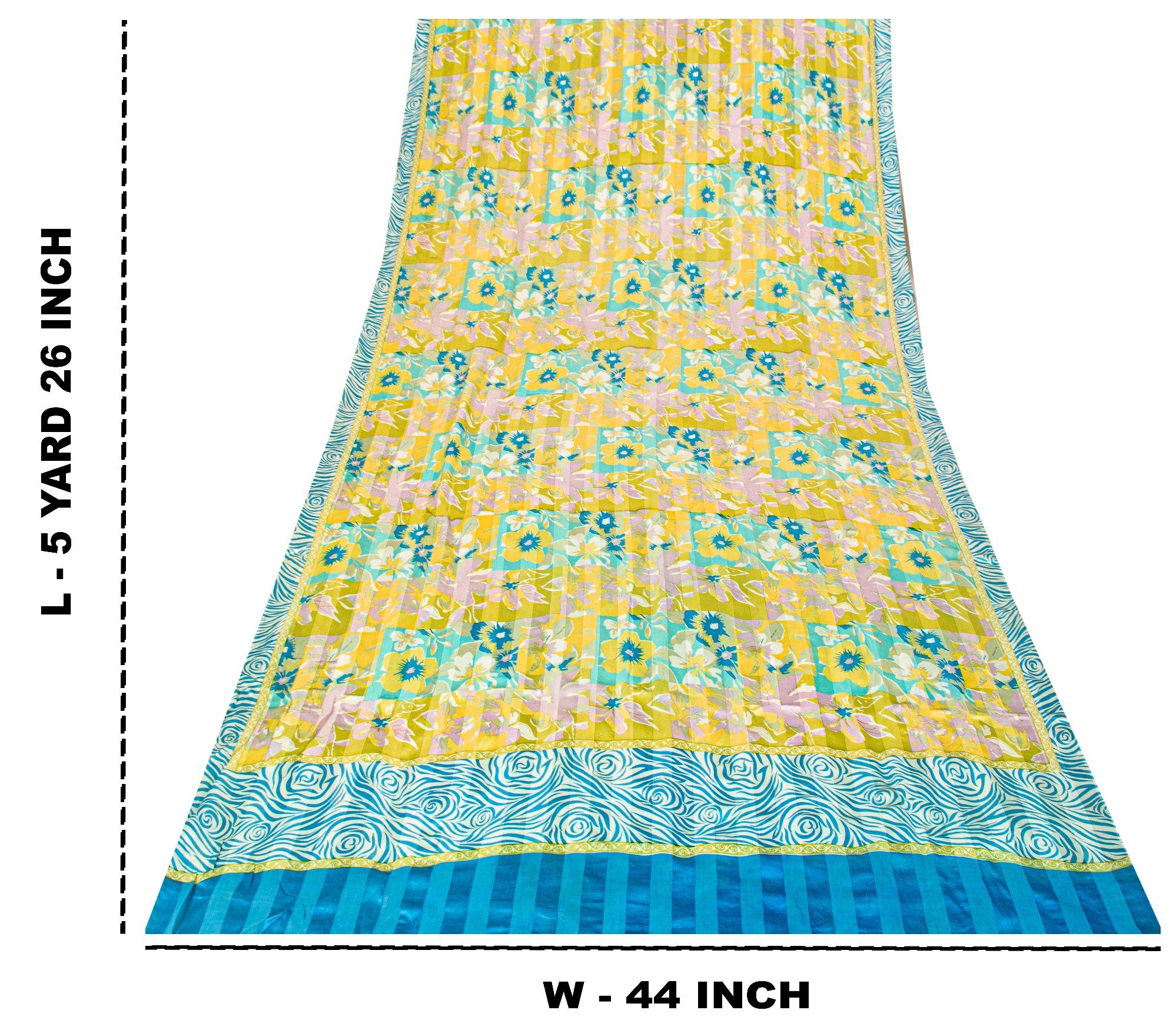 Sanskriti Vintage Yellow-Blue Sari Soft Pure Silk Floral Printed Saree 5.5Yard