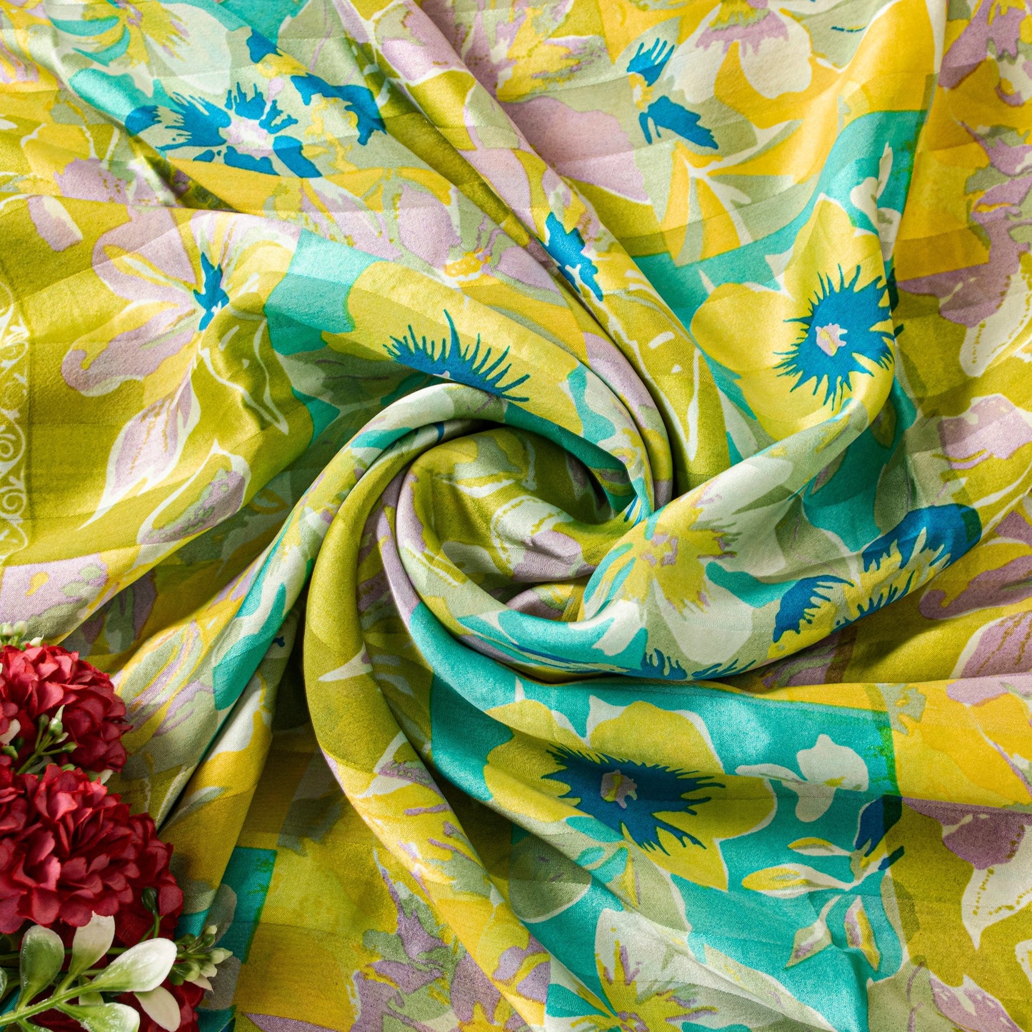Sanskriti Vintage Yellow-Blue Sari Soft Pure Silk Floral Printed Saree 5.5Yard