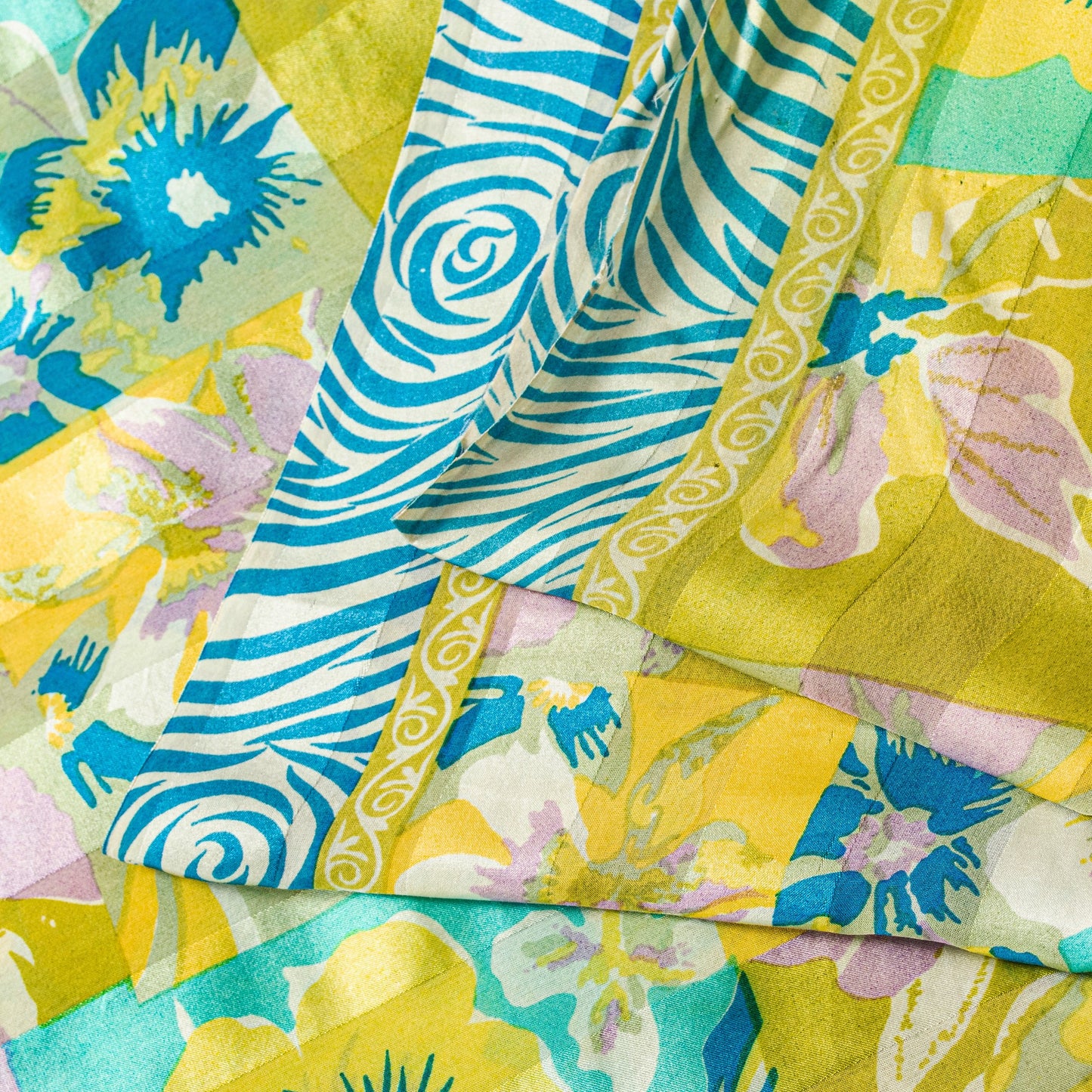 Sanskriti Vintage Yellow-Blue Sari Soft Pure Silk Floral Printed Saree 5.5Yard