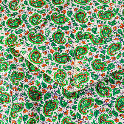 Sanskriti Vintage Green Sari Soft Pure Silk Sanganeri Handblock Print Saree 5.5Y