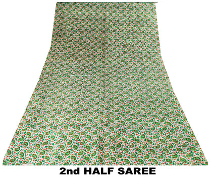 Sanskriti Vintage Green Sari Soft Pure Silk Sanganeri Handblock Print Saree 5.5Y