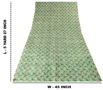 Sanskriti Vintage Green Sari Soft Pure Silk Sanganeri Handblock Print Saree 5.5Y