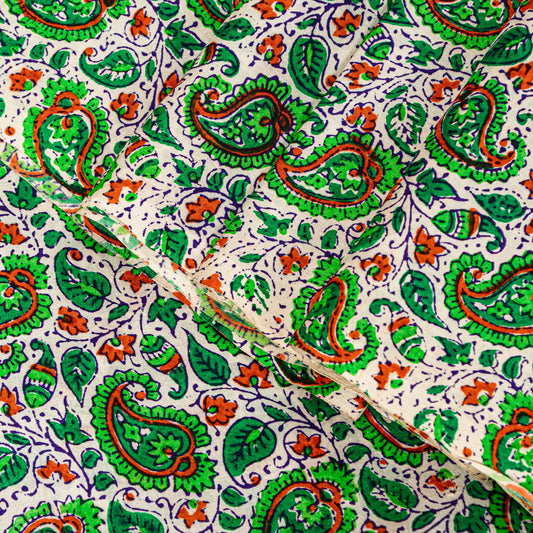 Sanskriti Vintage Green Sari Soft Pure Silk Sanganeri Handblock Print Saree 5.5Y