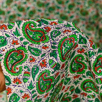 Sanskriti Vintage Green Sari Soft Pure Silk Sanganeri Handblock Print Saree 5.5Y