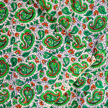Sanskriti Vintage Green Sari Soft Pure Silk Sanganeri Handblock Print Saree 5.5Y