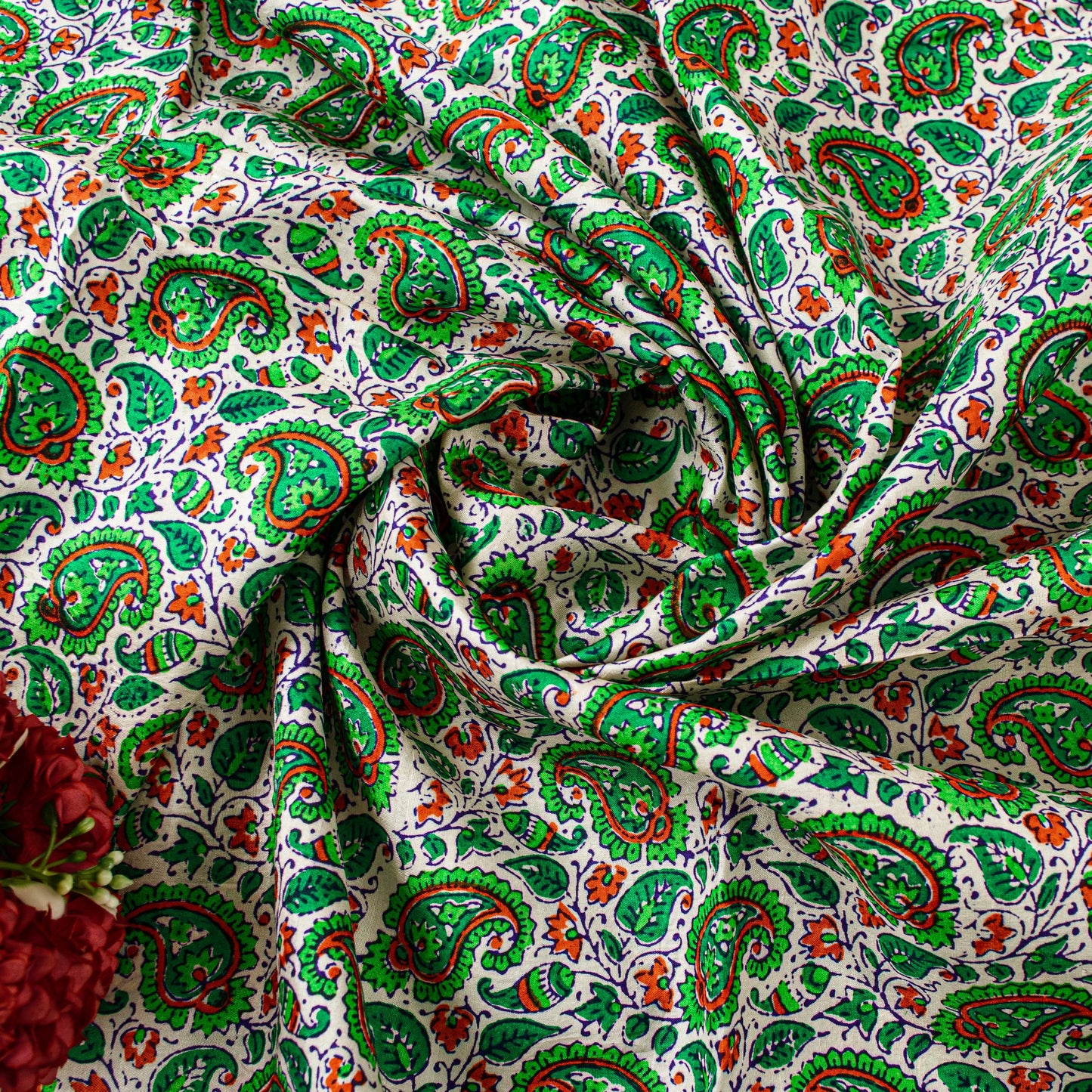 Sanskriti Vintage Green Sari Soft Pure Silk Sanganeri Handblock Print Saree 5.5Y