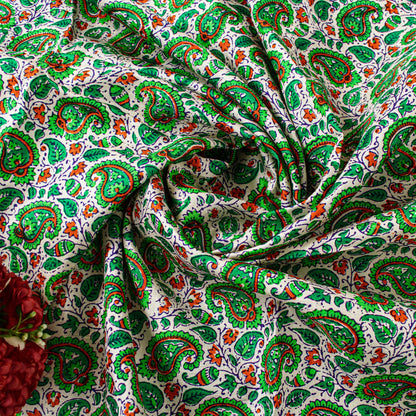 Sanskriti Vintage Green Sari Soft Pure Silk Sanganeri Handblock Print Saree 5.5Y