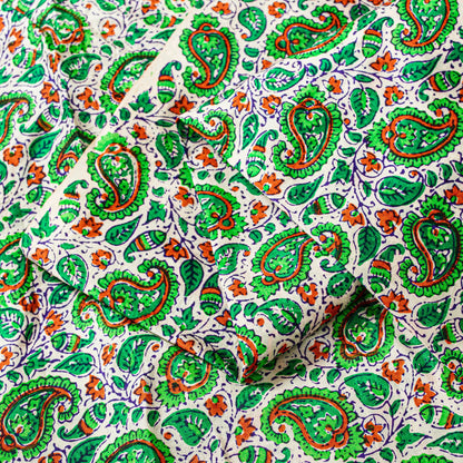 Sanskriti Vintage Green Sari Soft Pure Silk Sanganeri Handblock Print Saree 5.5Y