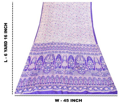 Sanskriti Vintage Soft Sari White-Blue Pure Silk Kalamkari DigitalPrint Saree 6Y