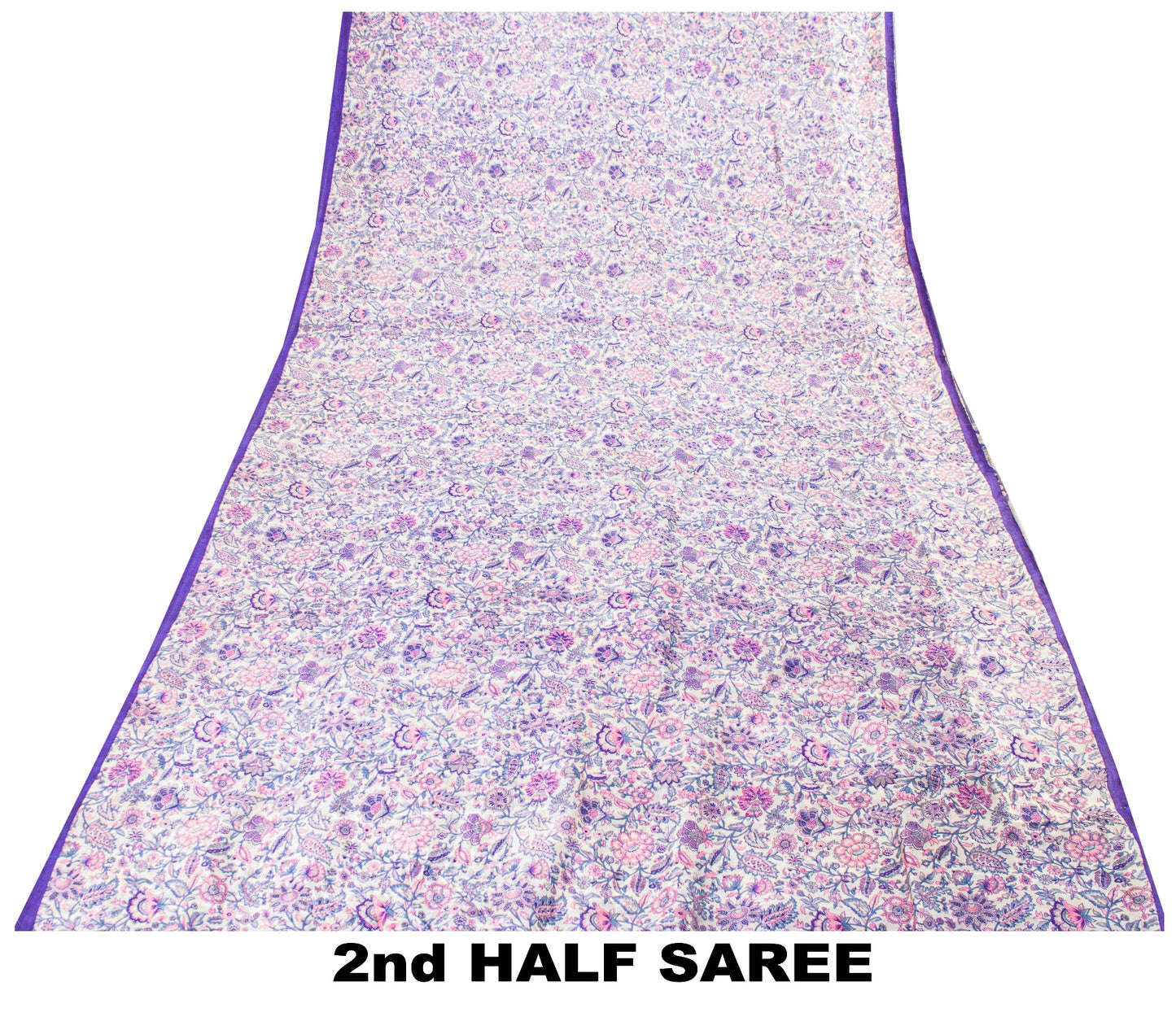 Sanskriti Vintage Soft Sari White-Blue Pure Silk Kalamkari DigitalPrint Saree 6Y