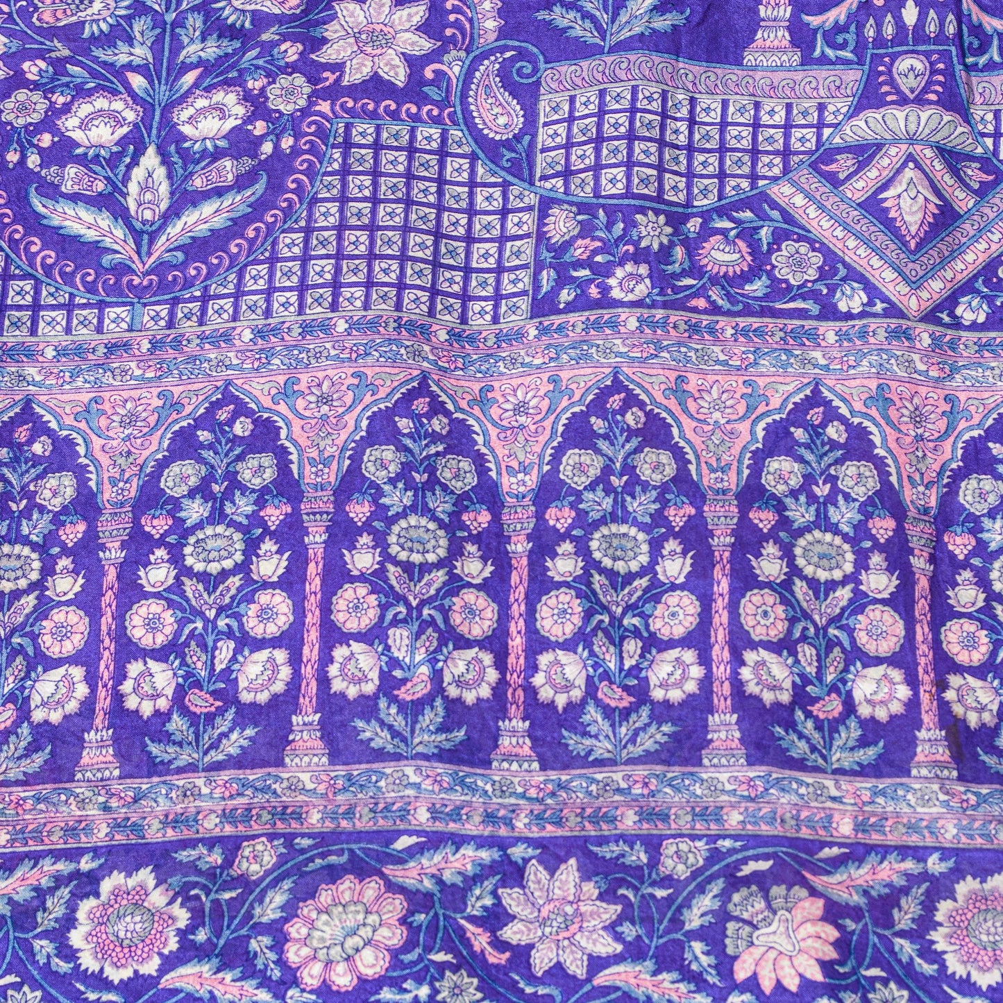 Sanskriti Vintage Soft Sari White-Blue Pure Silk Kalamkari DigitalPrint Saree 6Y