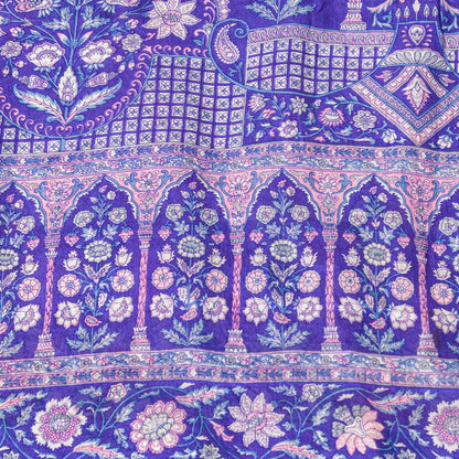 Sanskriti Vintage Soft Sari White-Blue Pure Silk Kalamkari DigitalPrint Saree 6Y