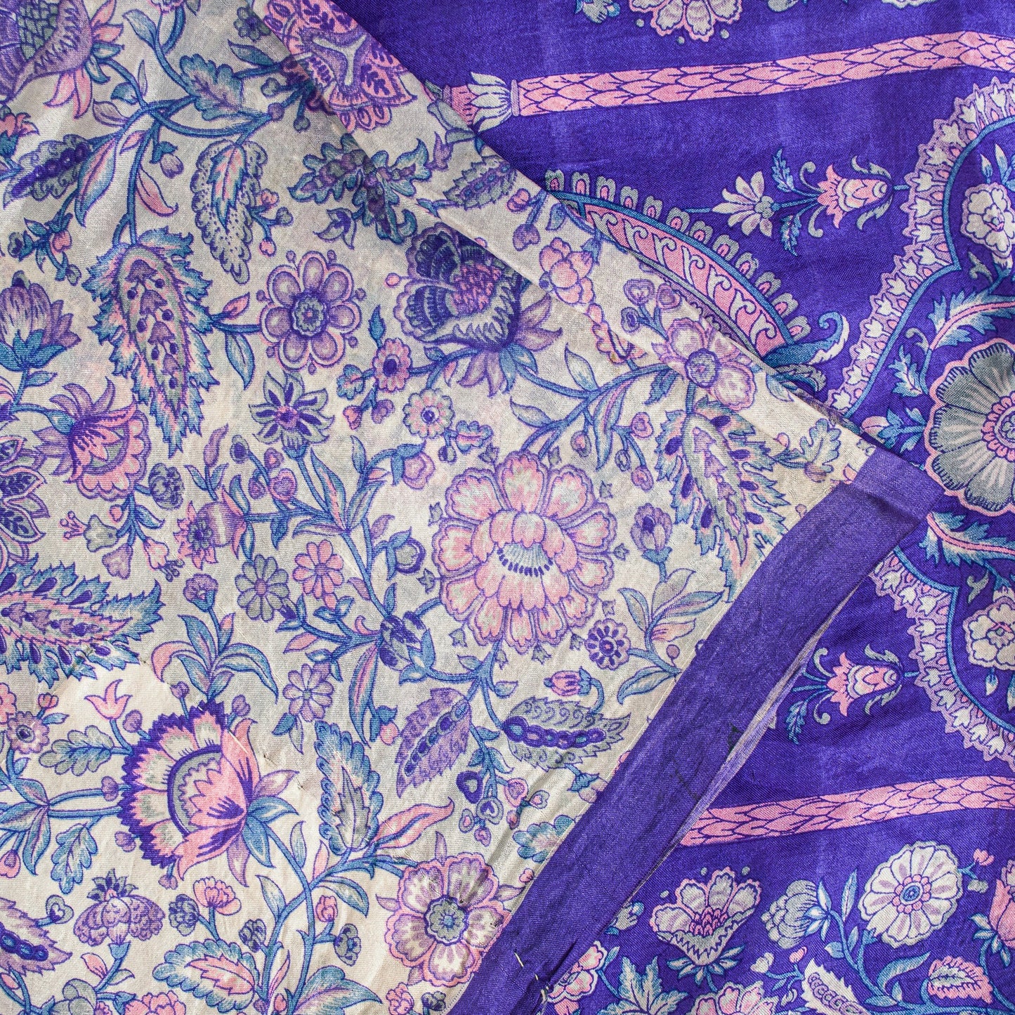 Sanskriti Vintage Soft Sari White-Blue Pure Silk Kalamkari DigitalPrint Saree 6Y