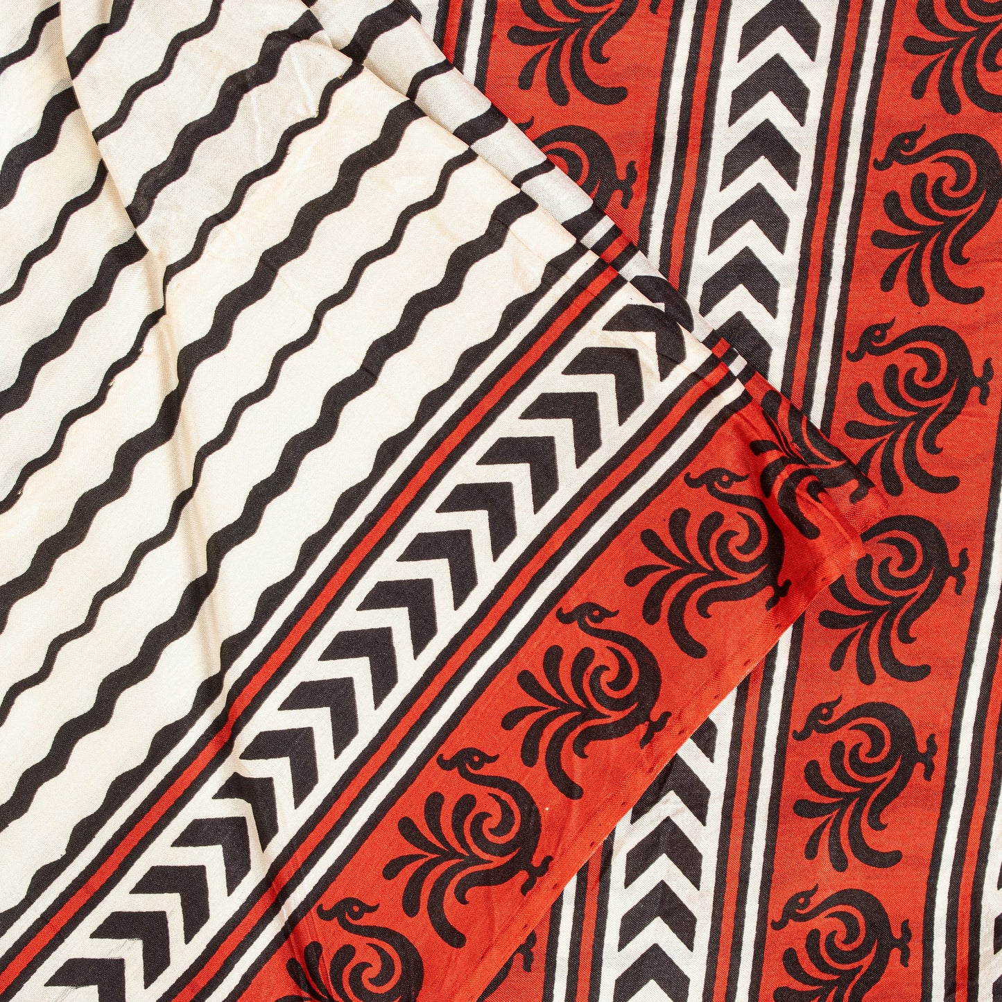 Sanskriti Vintage White-Red Sari Soft Pure Silk Leheria-Digital Print Saree 5.5Y