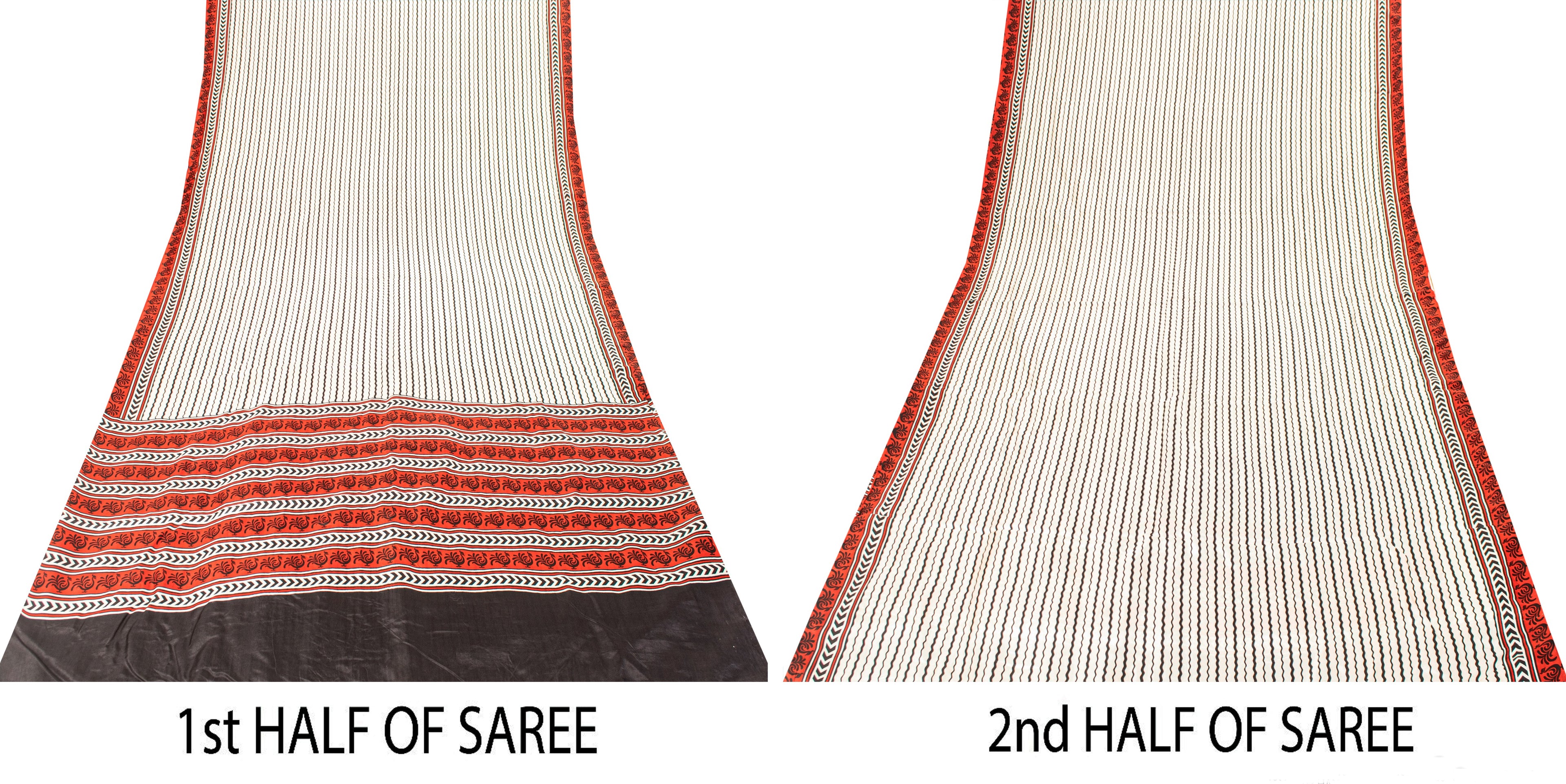 Sanskriti Vintage White-Red Sari Soft Pure Silk Leheria-Digital Print Saree 5.5Y