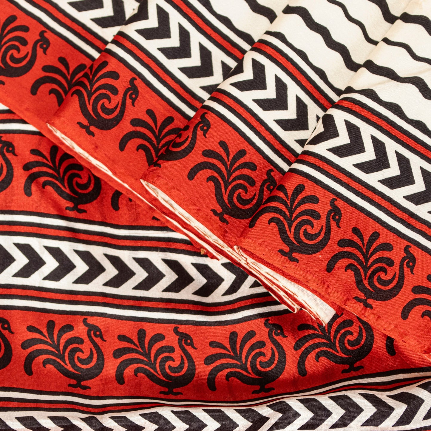 Sanskriti Vintage White-Red Sari Soft Pure Silk Leheria-Digital Print Saree 5.5Y