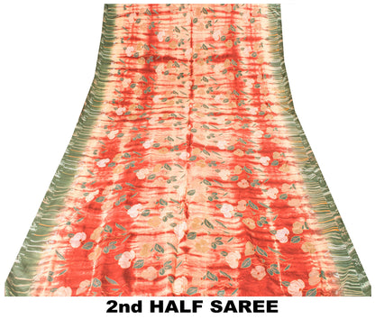 Sanskriti Vintage Sari Pink Soft Pure Silk Tie-Dye & Digital Print Saree 5.5Yard