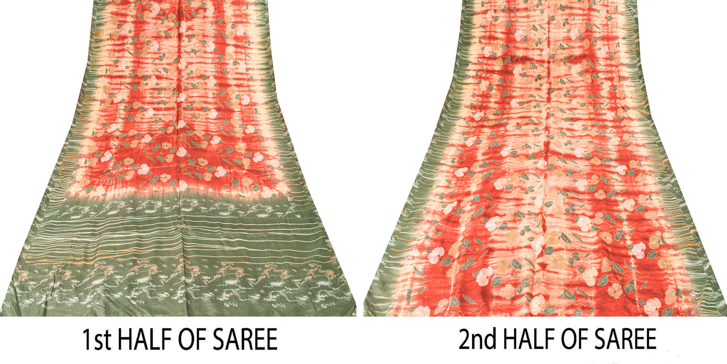 Sanskriti Vintage Sari Pink Soft Pure Silk Tie-Dye & Digital Print Saree 5.5Yard