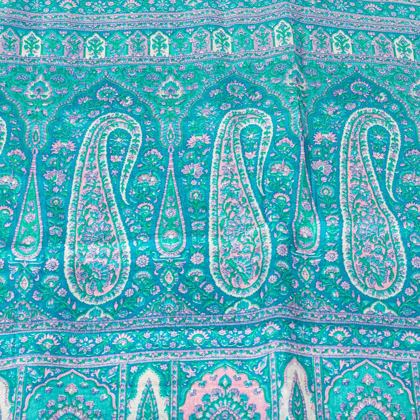 Sanskriti Vintage Sari Soft Blue Pure Silk Hand Block Print Paisley Saree 5.5Yd
