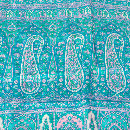Sanskriti Vintage Sari Soft Blue Pure Silk Hand Block Print Paisley Saree 5.5Yd