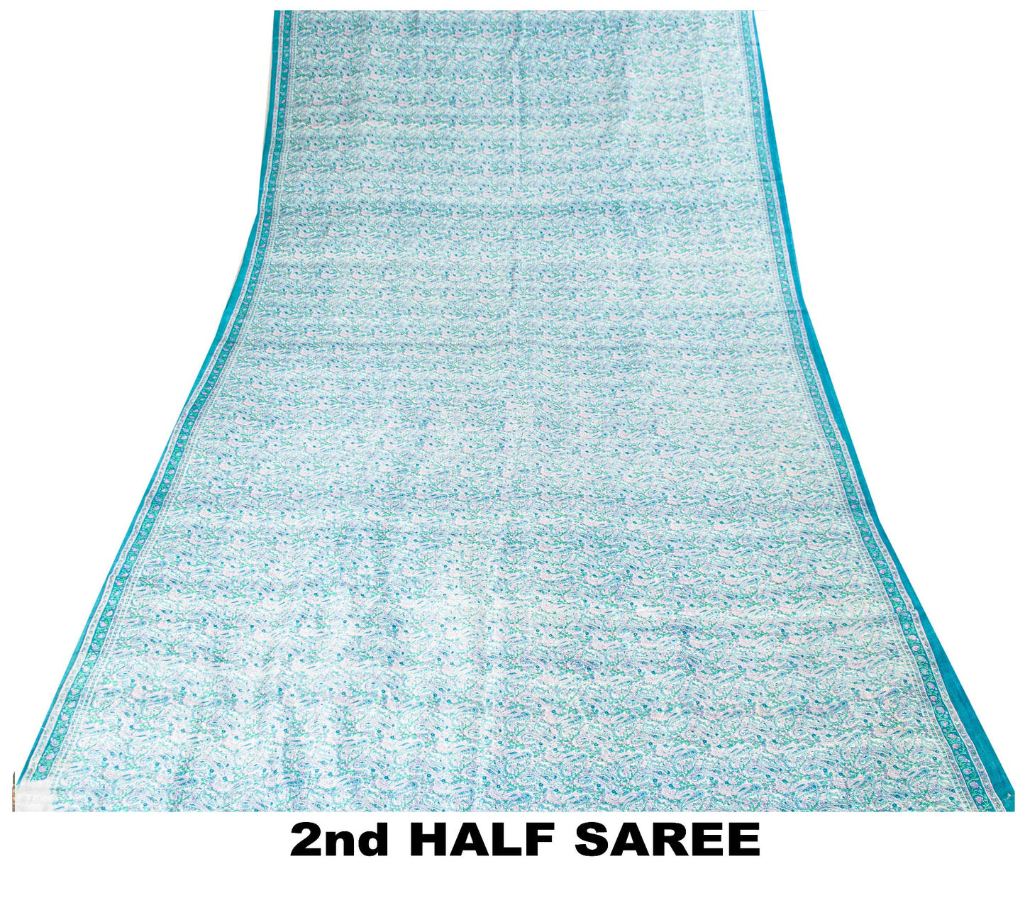 Sanskriti Vintage Sari Soft Blue Pure Silk Hand Block Print Paisley Saree 5.5Yd