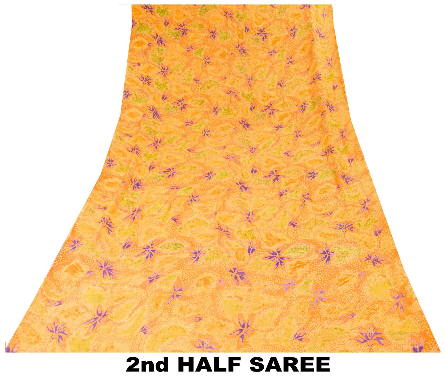 Sanskriti Vintage Sari Yellow 100% Pure Chiffon Silk Botonical Print Saree 5.5Yd