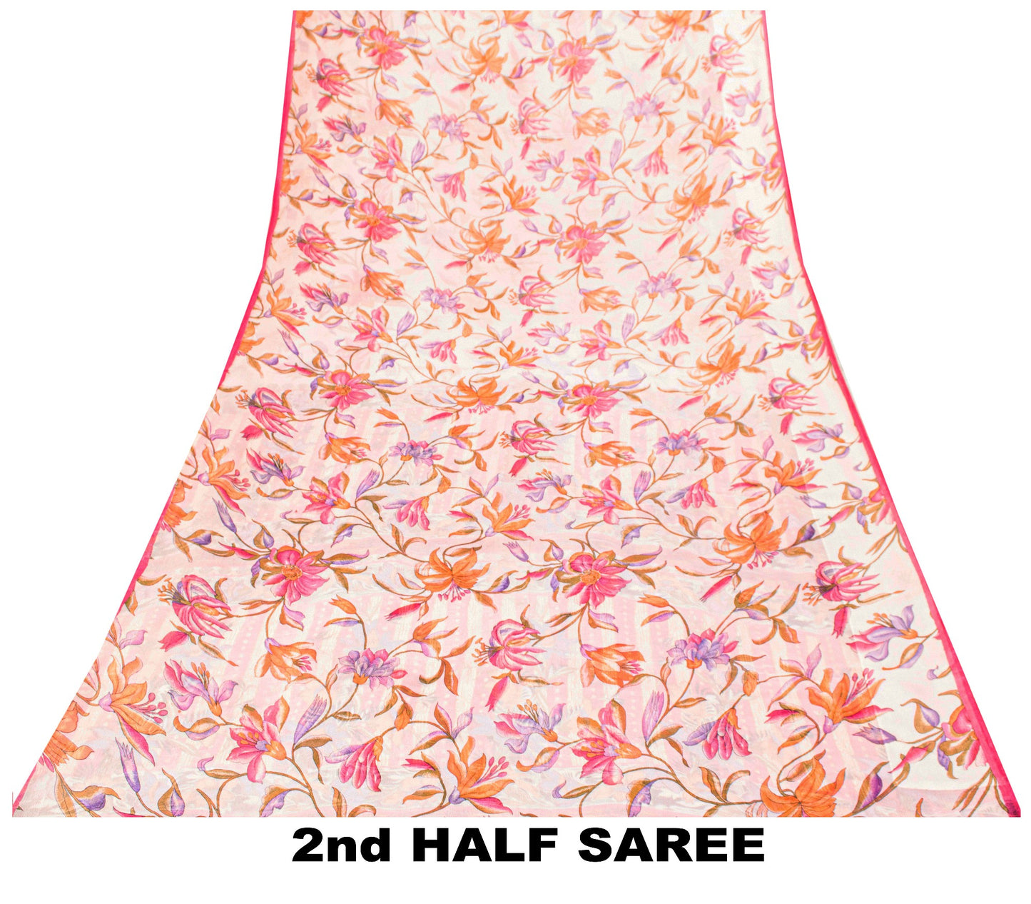 Sanskriti Vintage Sari Soft Pink Pure Chiffon Botonical Digital Print Saree 5.5Y