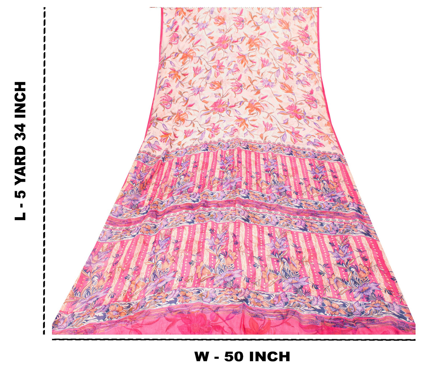 Sanskriti Vintage Sari Soft Pink Pure Chiffon Botonical Digital Print Saree 5.5Y