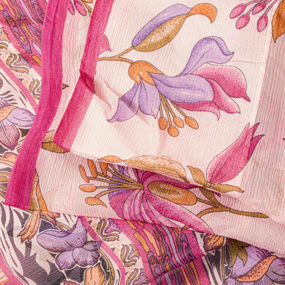 Sanskriti Vintage Sari Soft Pink Pure Chiffon Botonical Digital Print Saree 5.5Y