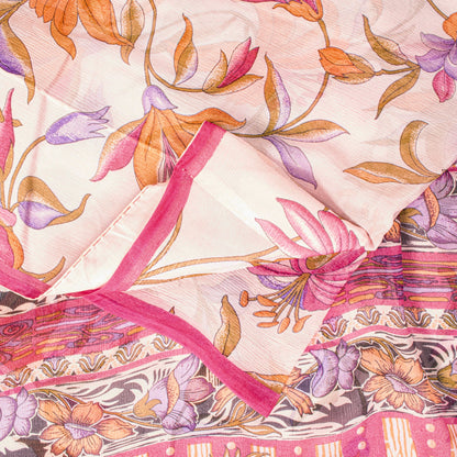 Sanskriti Vintage Sari Soft Pink Pure Chiffon Botonical Digital Print Saree 5.5Y