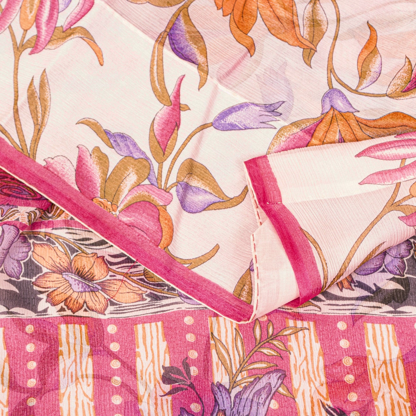 Sanskriti Vintage Sari Soft Pink Pure Chiffon Botonical Digital Print Saree 5.5Y