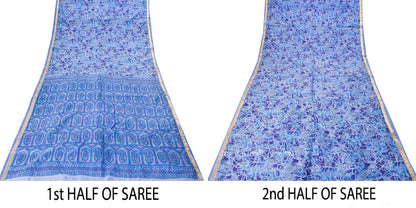 Sanskriti Vintage Sari Soft Blue Pure Silk Paisley Print Woven Border Saree 5.5Y