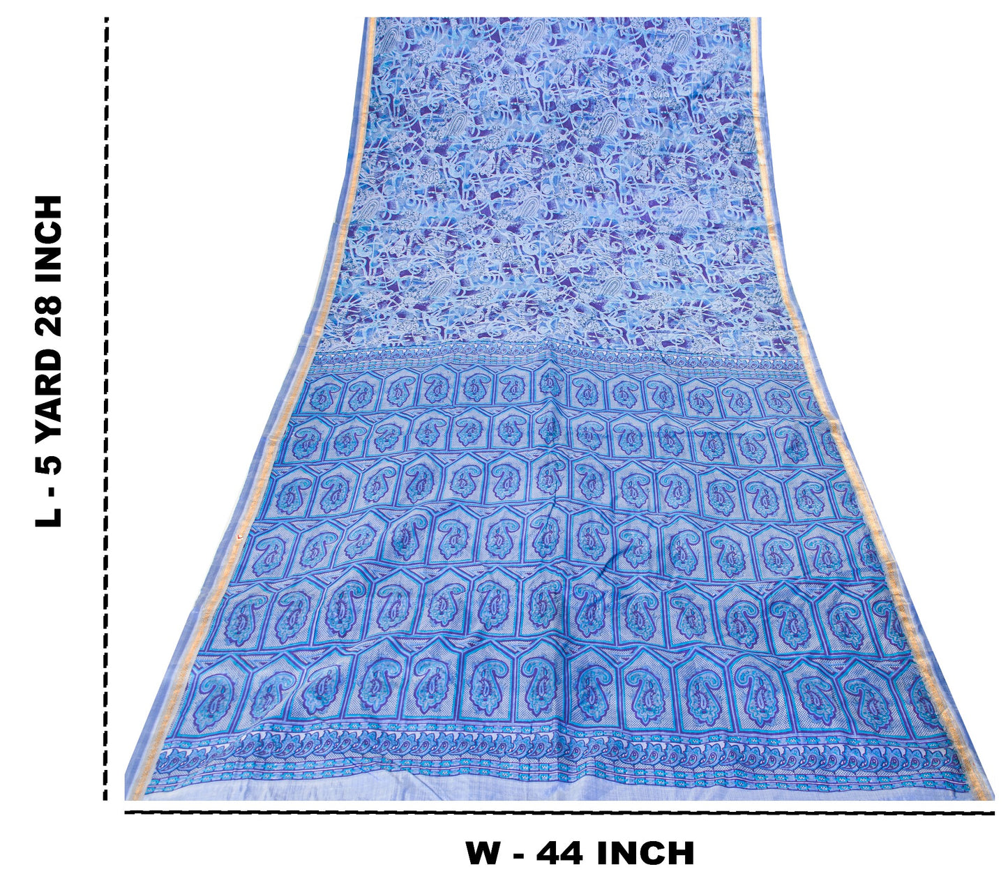 Sanskriti Vintage Sari Soft Blue Pure Silk Paisley Print Woven Border Saree 5.5Y