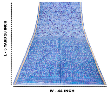 Sanskriti Vintage Sari Soft Blue Pure Silk Paisley Print Woven Border Saree 5.5Y