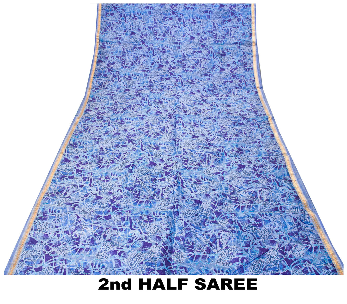 Sanskriti Vintage Sari Soft Blue Pure Silk Paisley Print Woven Border Saree 5.5Y