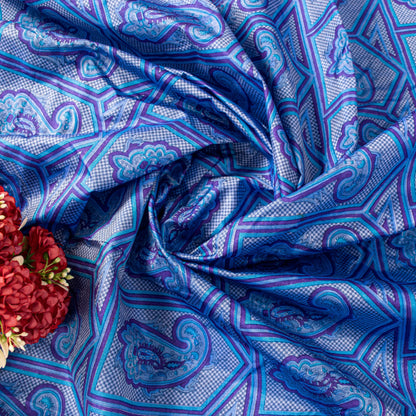 Sanskriti Vintage Sari Soft Blue Pure Silk Paisley Print Woven Border Saree 5.5Y
