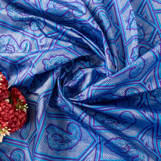 Sanskriti Vintage Sari Soft Blue Pure Silk Paisley Print Woven Border Saree 5.5Y