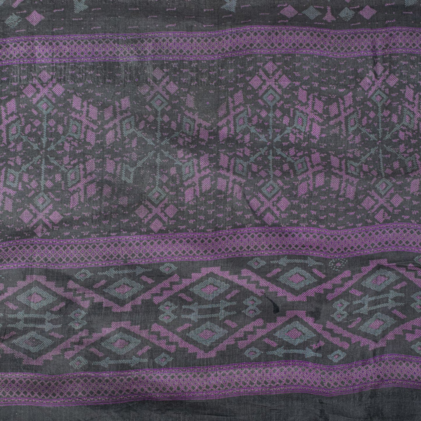 Sanskriti Vintage Saree Gray-Purple Pure Silk Floral Printed Sari 5.5+Yd Fabric