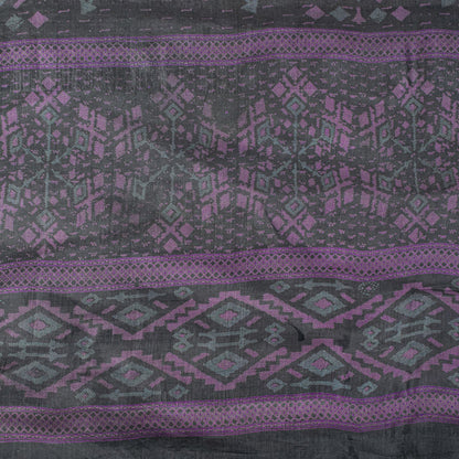 Sanskriti Vintage Saree Gray-Purple Pure Silk Floral Printed Sari 5.5+Yd Fabric