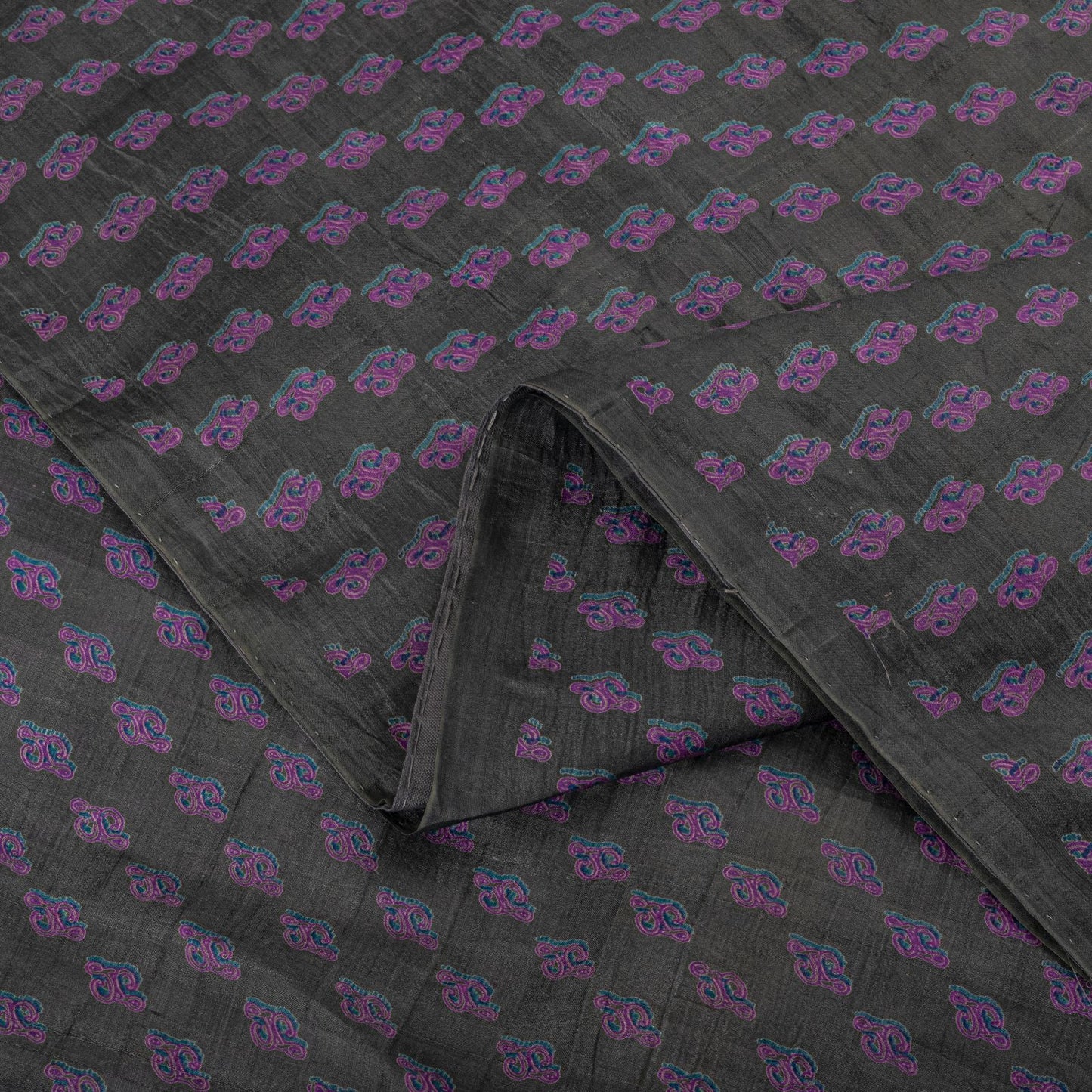 Sanskriti Vintage Saree Gray-Purple Pure Silk Floral Printed Sari 5.5+Yd Fabric
